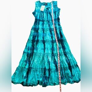 Summer Maxi Dress Deep Aqua TieDye 100% cotton Flowy Pullover Sizes S and M